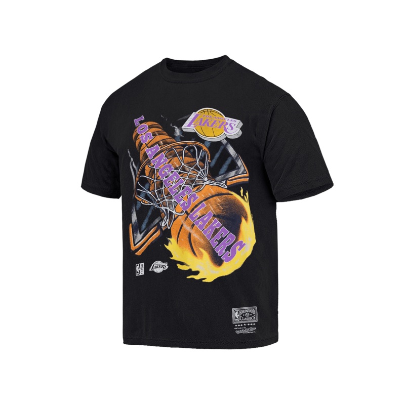Los Angeles Lakers Mitchell & Ness NBA On Fire Vintage T-Shirt – Faded Black