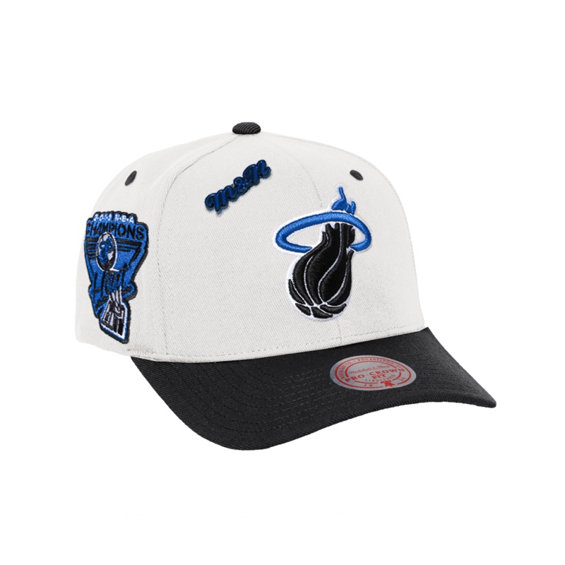 Miami Heat Mitchell & Ness NBA Launch Pro Crown Snapback Hat – Off White