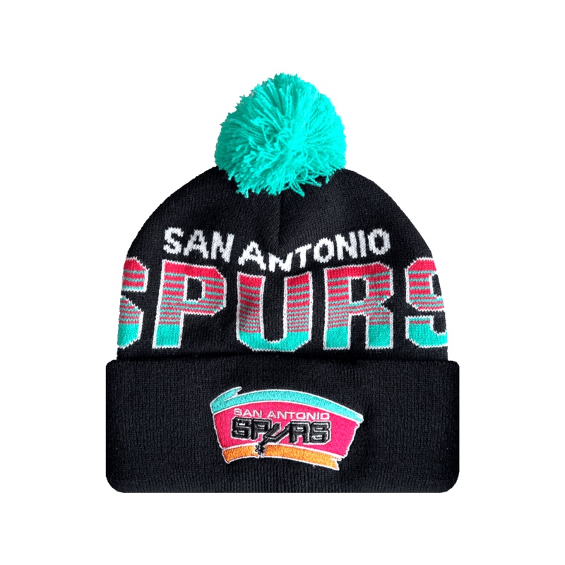 San Antonio Spurs Mitchell & Ness NBA Burst Knit Beanie – Black
