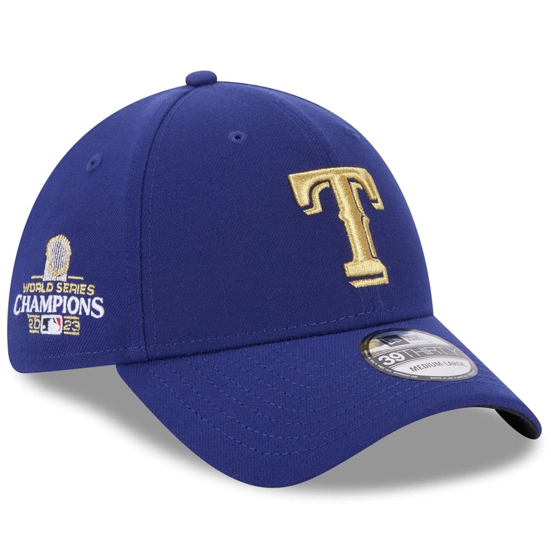 Texas Rangers New Era MLB Gold Champions 39THIRTY Stretch-Fit Hat – Blue