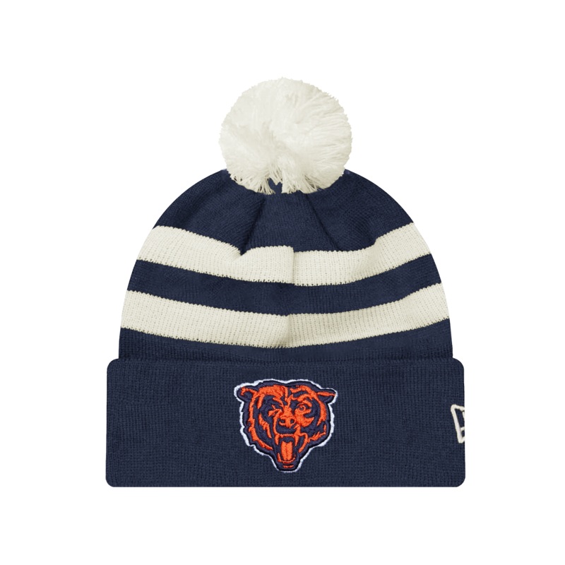 Chicago Bears New Era NFL Ivory Stripe Pom Knit Beanie – Navy