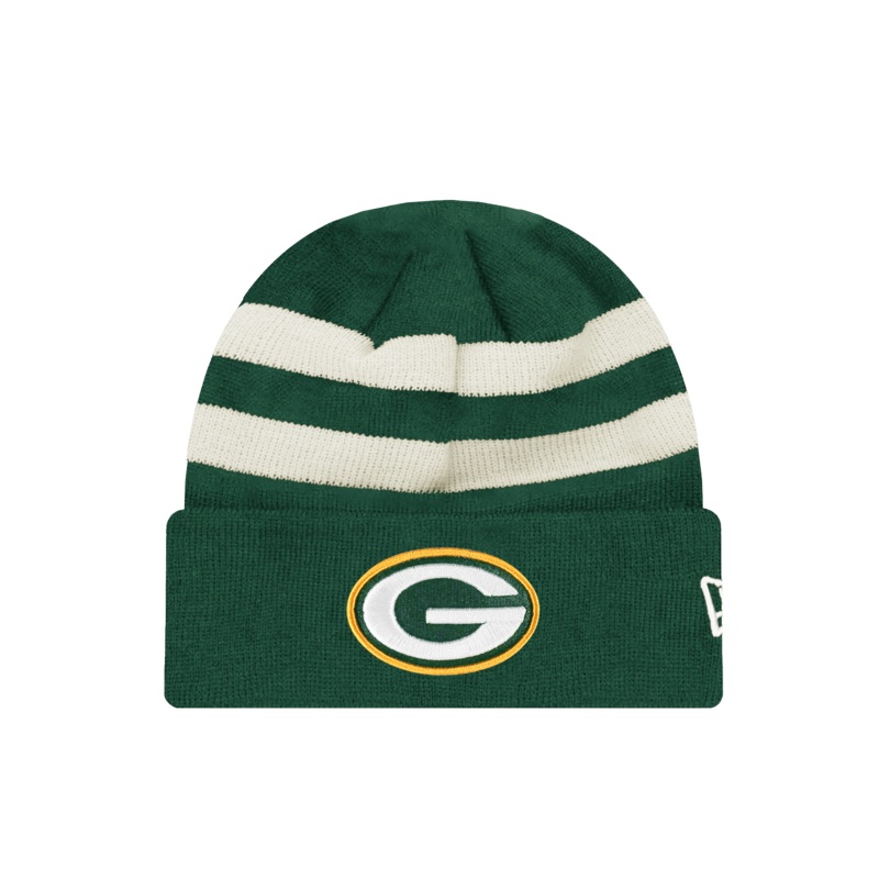 Green Bay Packers New Era NFL Ivory Stripe Knit Beanie – Green