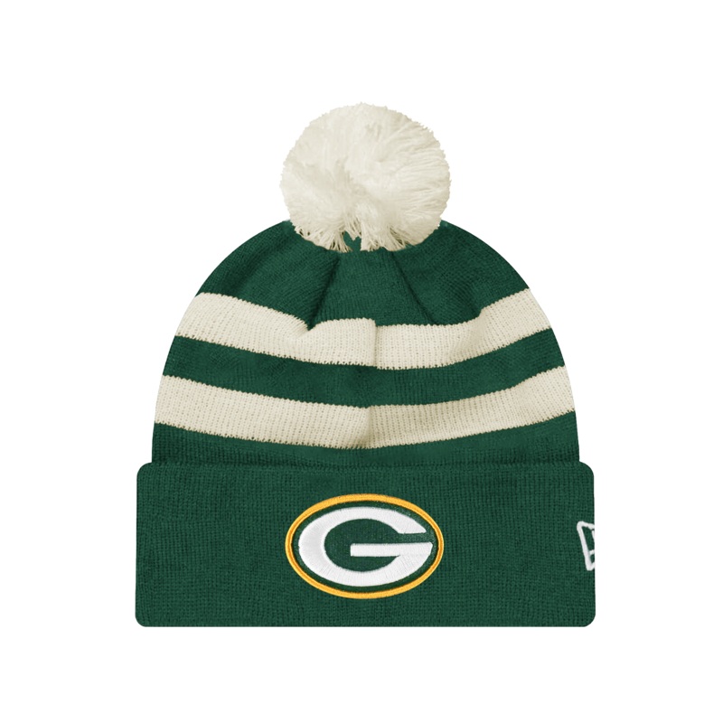 Green Bay Packers New Era NFL Ivory Stripe Pom Knit Beanie – Green
