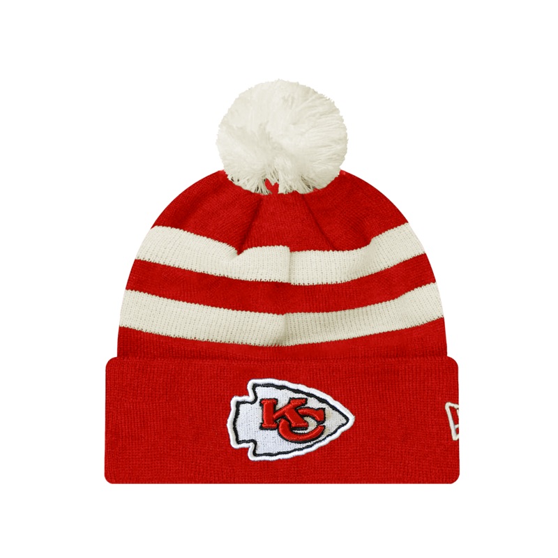Kansas City Chiefs New Era NFL Ivory Stripe Pom Knit Beanie – Red