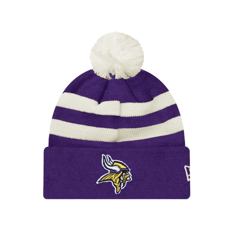 Minnesota Vikings New Era NFL Ivory Stripe Pom Knit Beanie – Purple