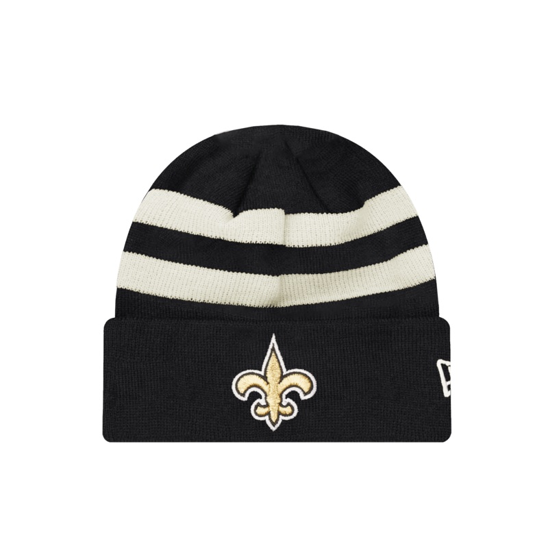 New Orleans Saints New Era NFL Ivory Stripe Knit Beanie – Black