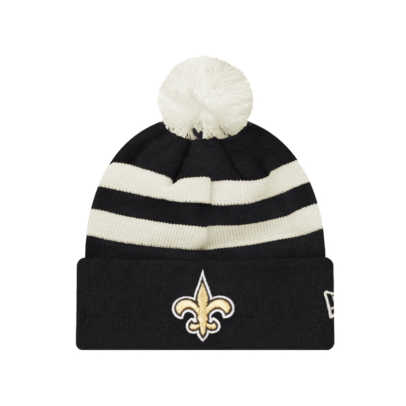 New Orleans Saints New Era NFL Ivory Stripe Pom Knit Beanie – Black