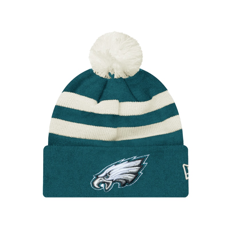 Philadelphia Eagles New Era NFL Ivory Stripe Pom Knit Beanie – Gren