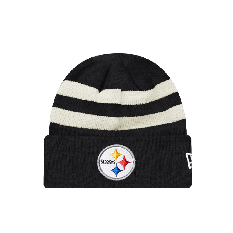 Pittsburgh Steelers New Era NFL Ivory Stripe Knit Beanie – Black