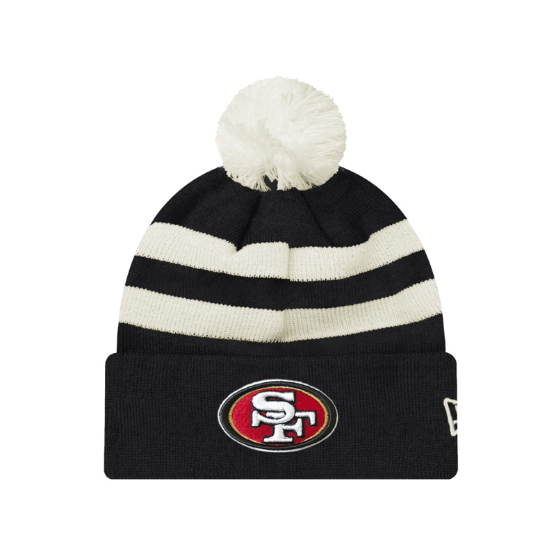 San Francisco 49ers New Era NFL Ivory Stripe Pom Knit Beanie – Black