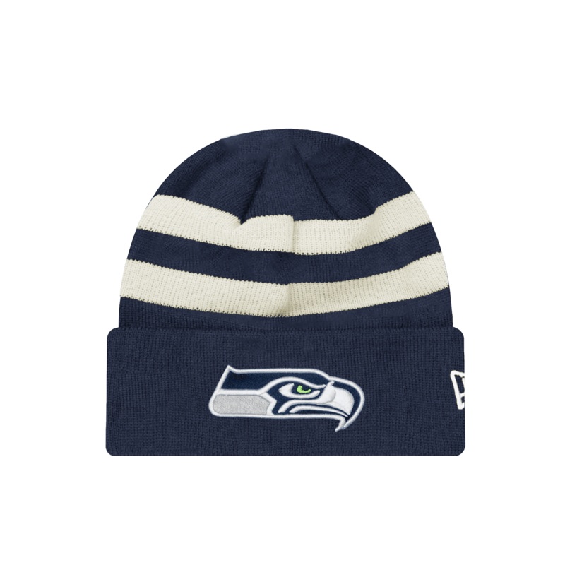 Seattle Seahawks New Era NFL Ivory Stripe Knit Beanie – Navy