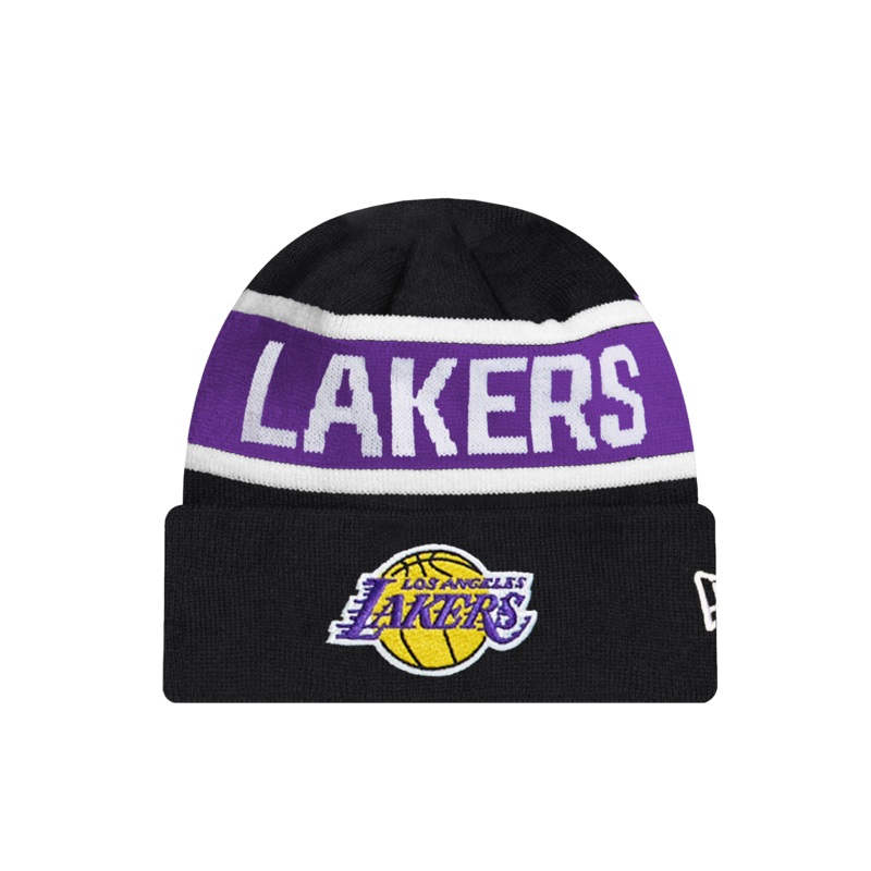Los Angeles Lakers New Era NBA Spell Out Pomless Knit Beanie – Black