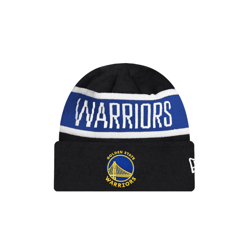 Youths Golden State Warriors New Era NBA Spell Out Pomless Knit Beanie – Black