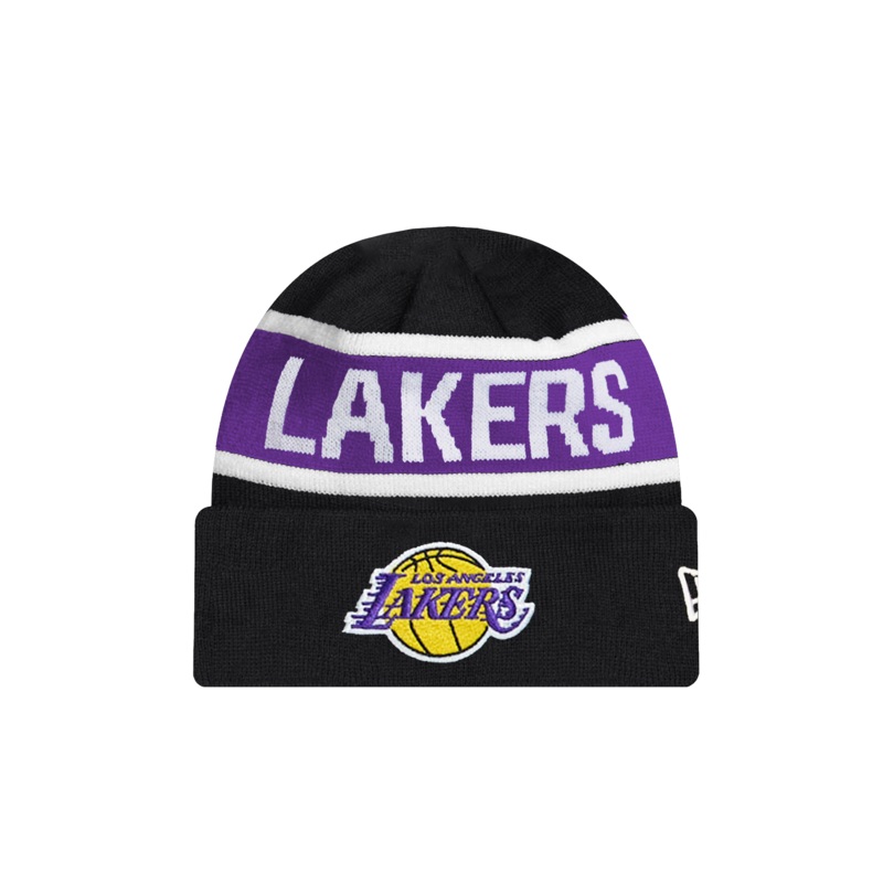 Youths Los Angeles Lakers New Era NBA Spell Out Pomless Knit Beanie – Black