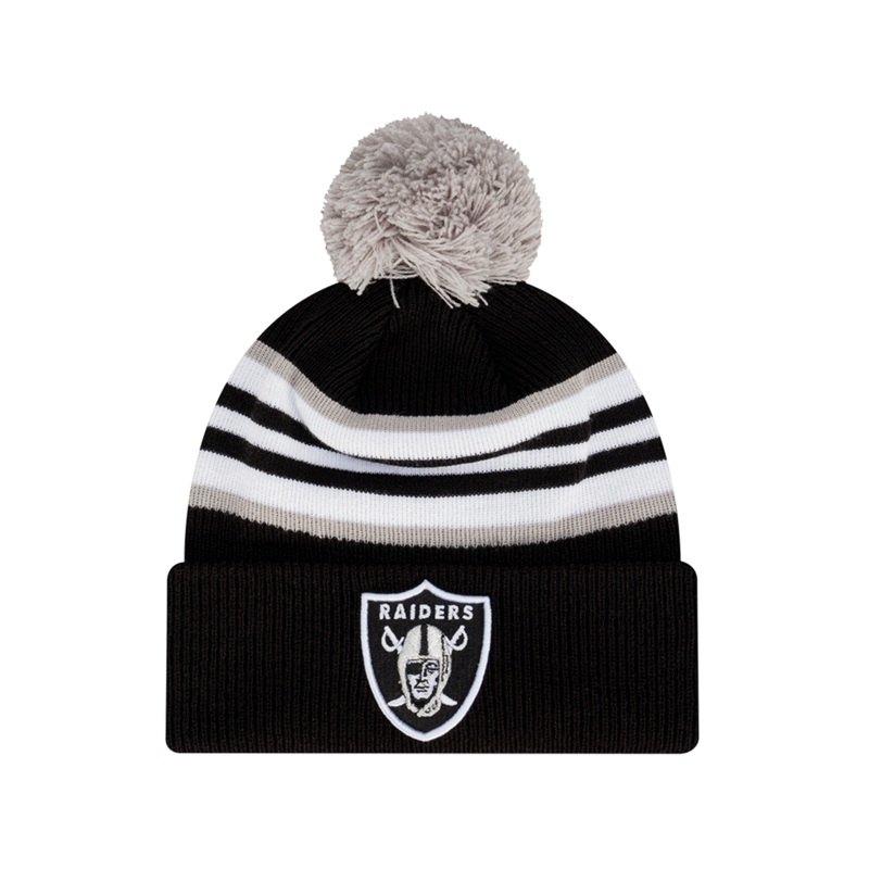 Las Vegas Raiders New Era NFL Stripe Hit Knit Beanie – Black