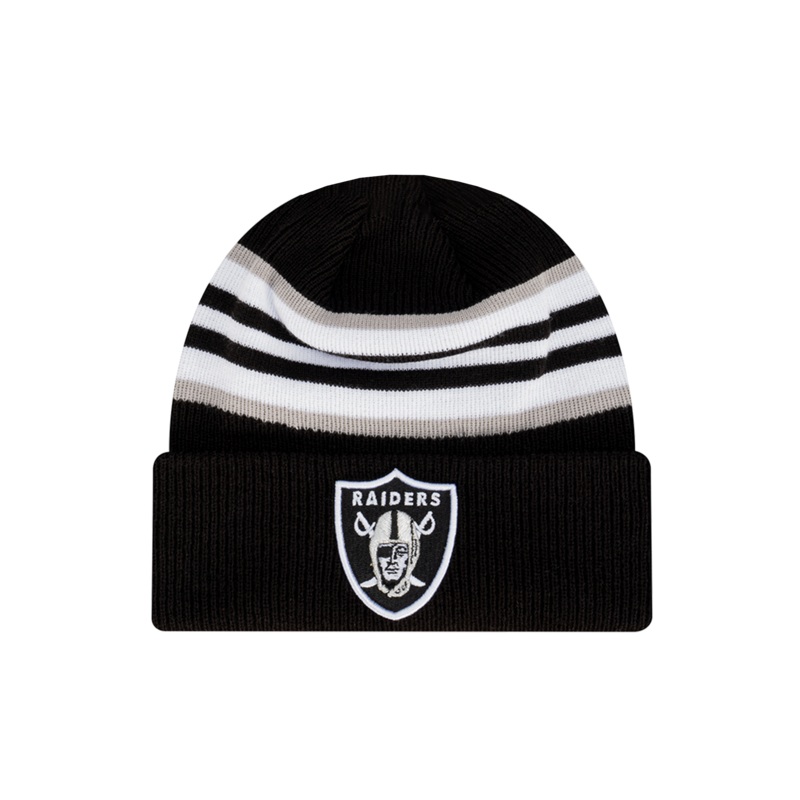 Las Vegas Raiders New Era NFL Stripe Hit Pomless Knit Beanie – Black