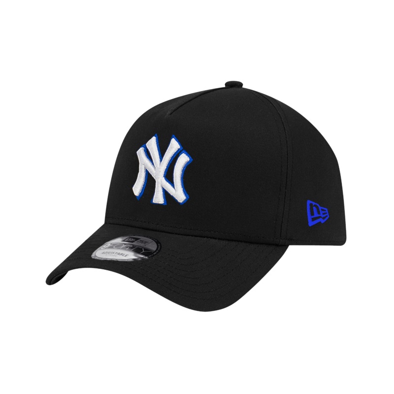 New York Yankees New Era MLB 9FORTY Royal Outline A-Frame Snapback Hat – Black