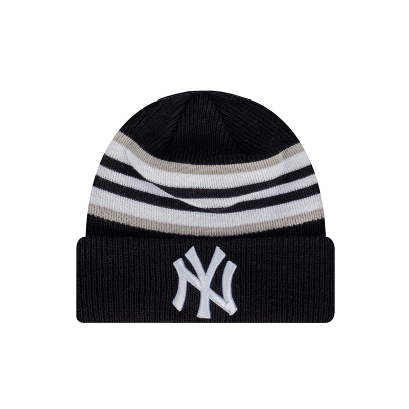 New York Yankees New Era MLB Stripe Hit Pomless Knit Beanie – Navy